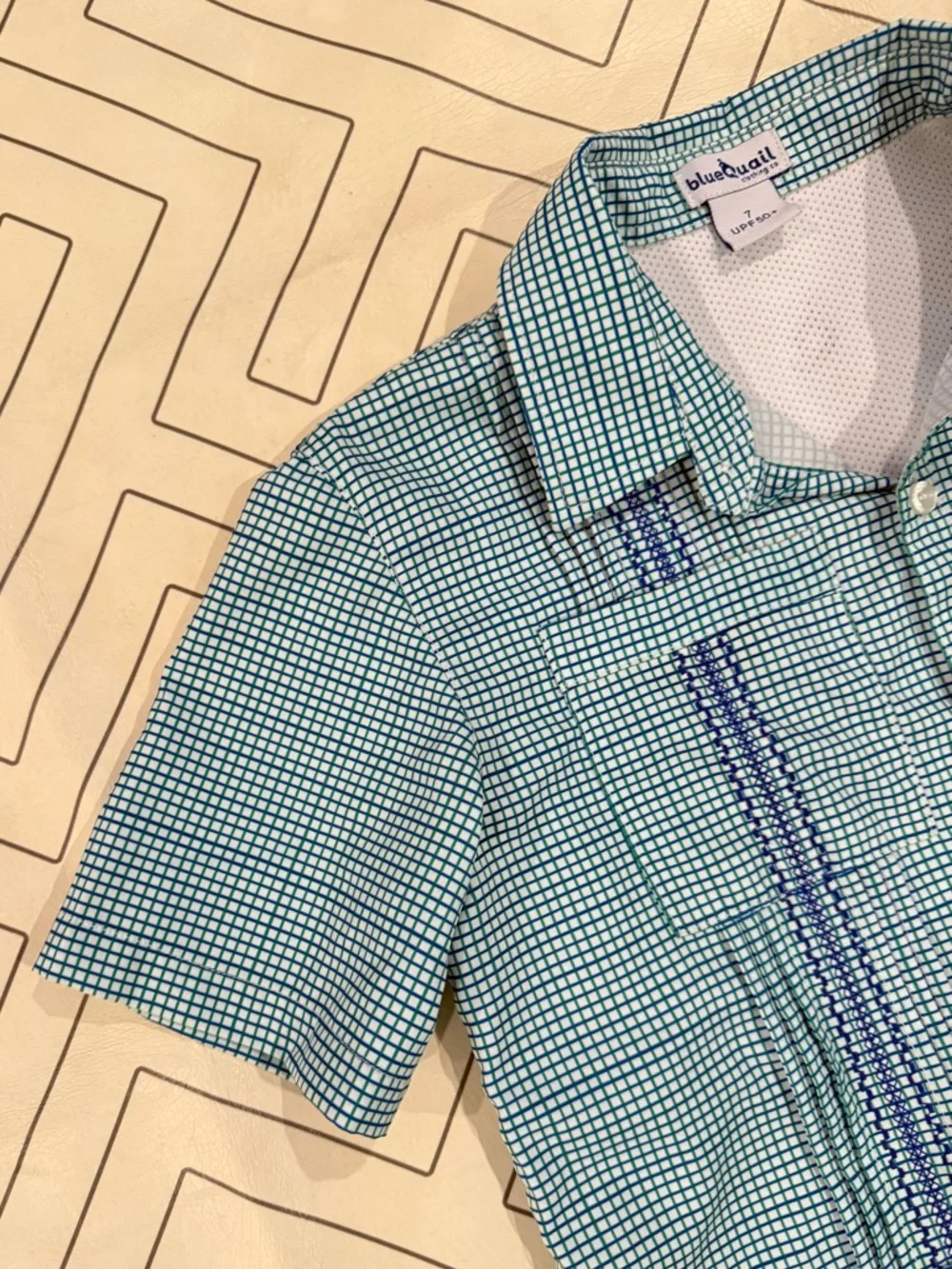 Blue Quail Checkered Fishing Guayabera Button Down - Picture 4 of 11